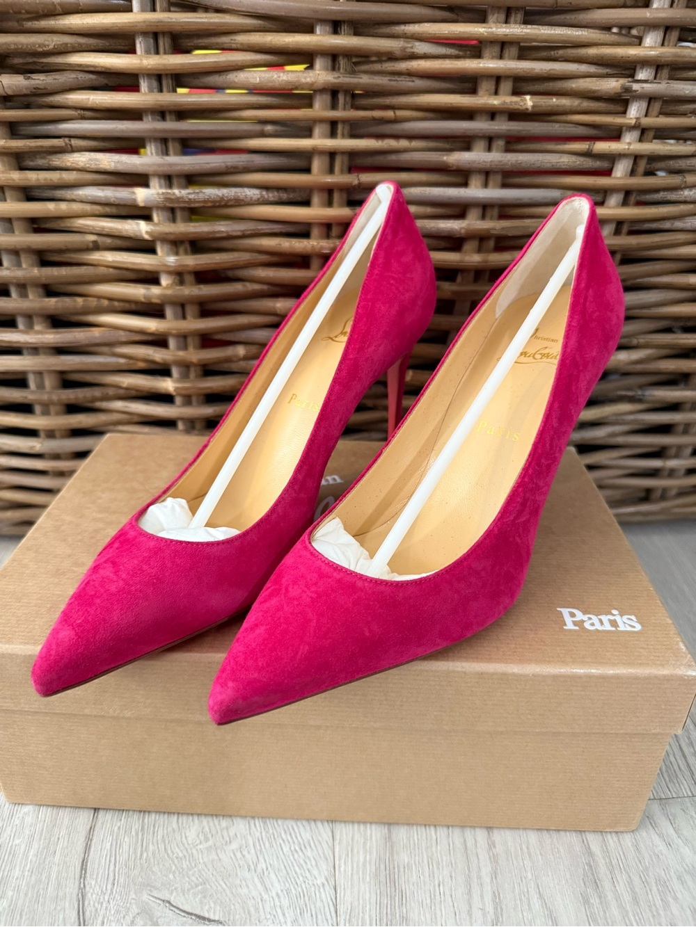 Christian Louboutin Fuchsia Suede Pointed Toe Stiletto Pumps